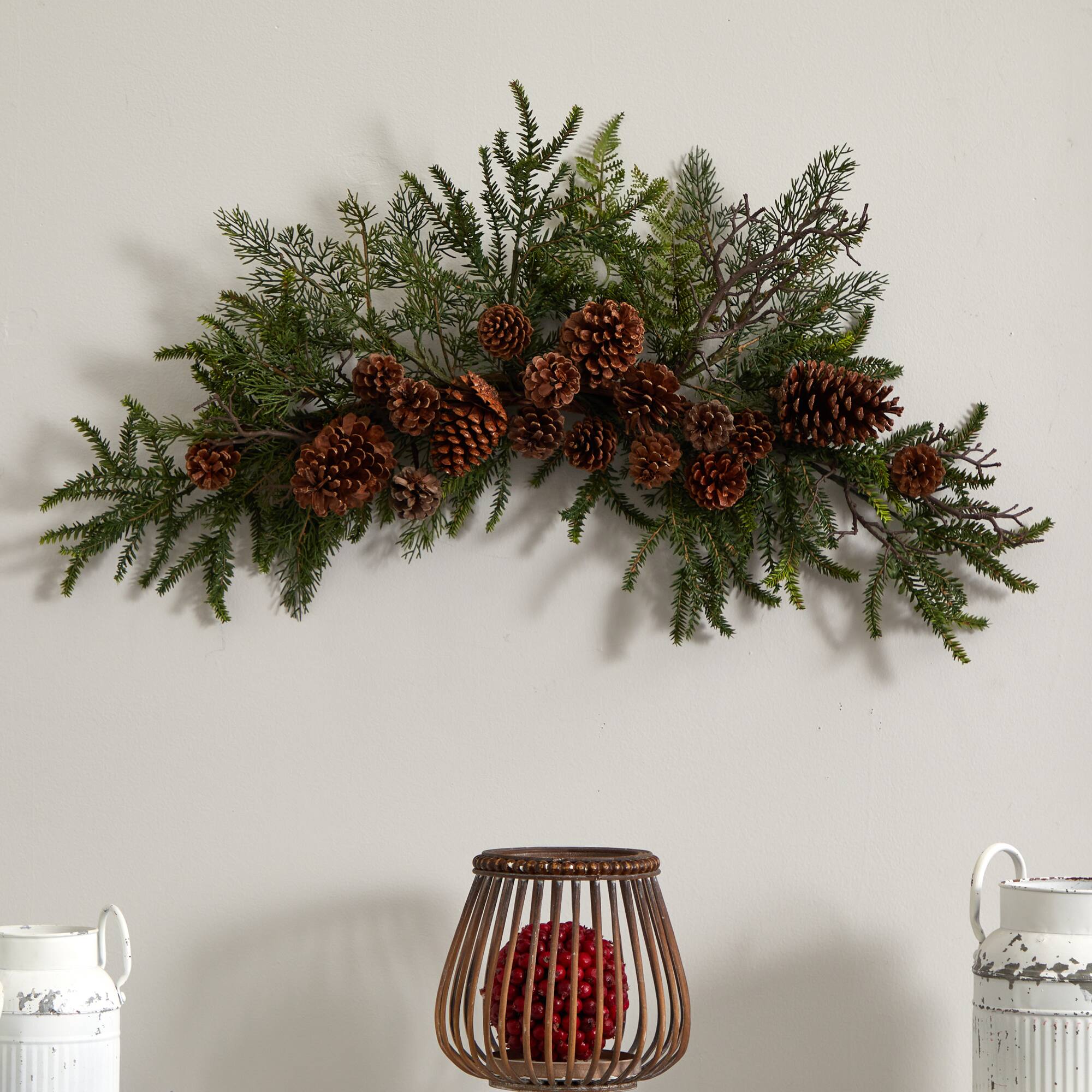 30" Green Pine & Pinecone Swag